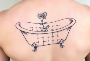 clawfoot bathtub with a tile floor and a flower growing through the cracks tattoo idea