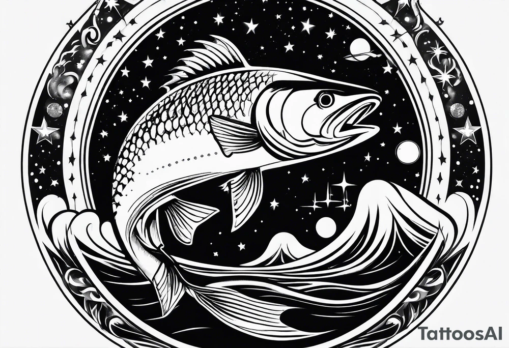 A man fishing into the universe tattoo idea