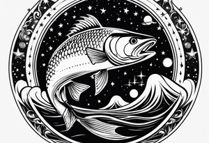 A man fishing into the universe tattoo idea