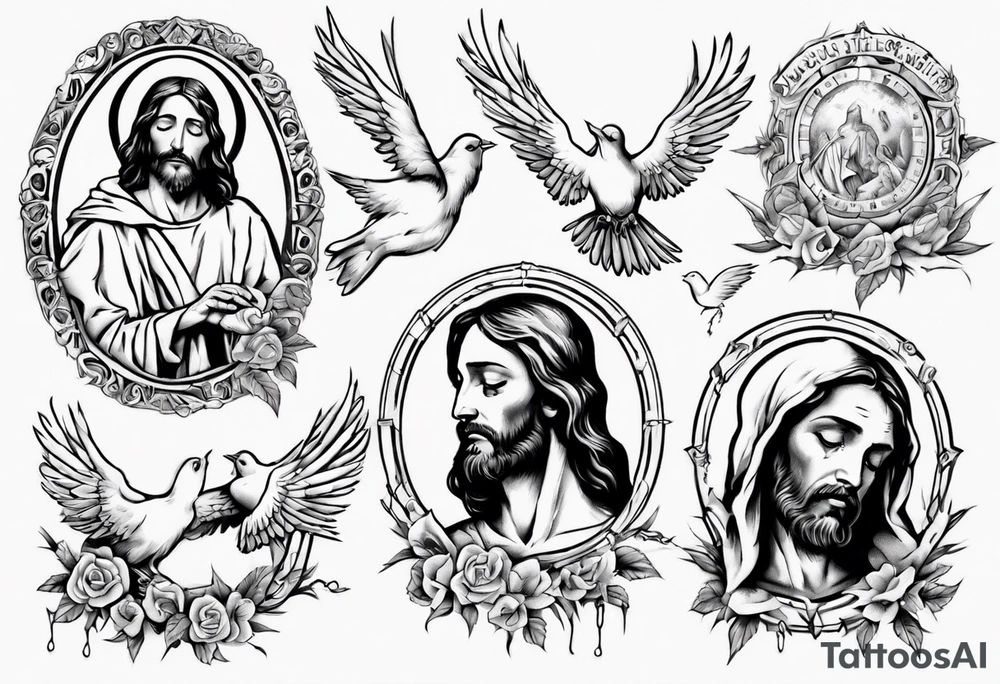 Jesus with thorns and crying, doves, lambs, tattoo idea