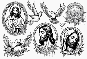 Jesus with thorns and crying, doves, lambs, tattoo idea