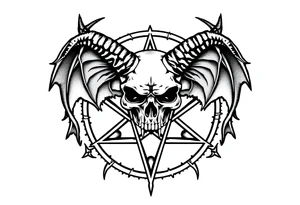 Baphomet skull over a pentagram surrounded by jagged flowing lines tattoo idea
