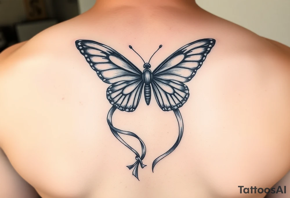 ethereal butterfly with flowing silk ribbons in moonlight tattoo idea