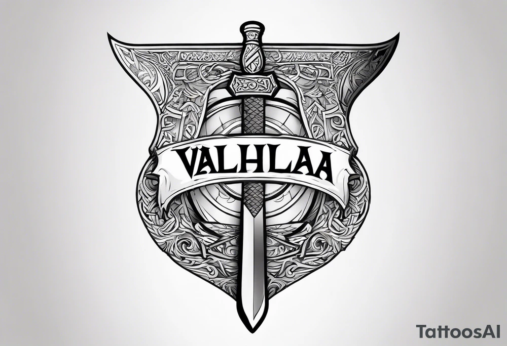 Valhalla viking gods shield hatchet sword tattoo idea