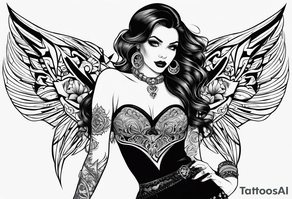 goth girl pinup tattoo idea