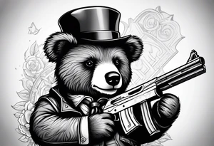 Gangster teddy bear holding a gun tattoo idea