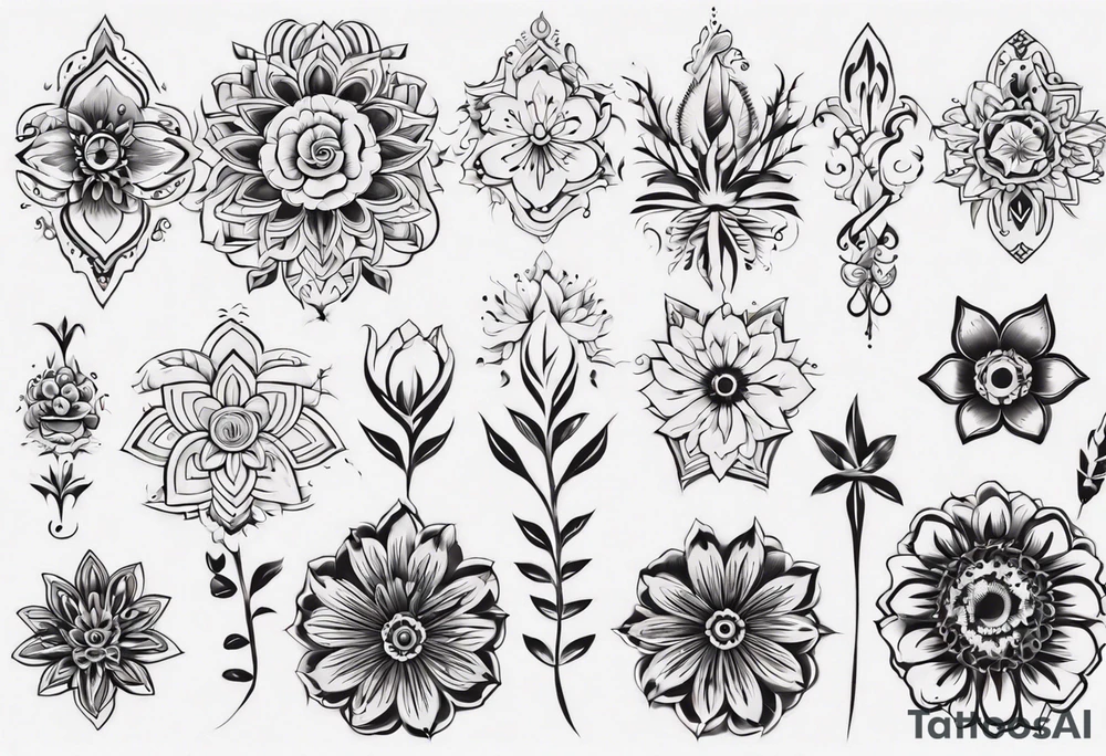 Minimalist Ornemental traditional henne indie flower tattoo idea