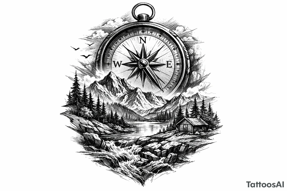 a compass,landscape tattoo idea