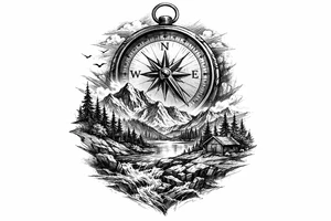 a compass,landscape tattoo idea