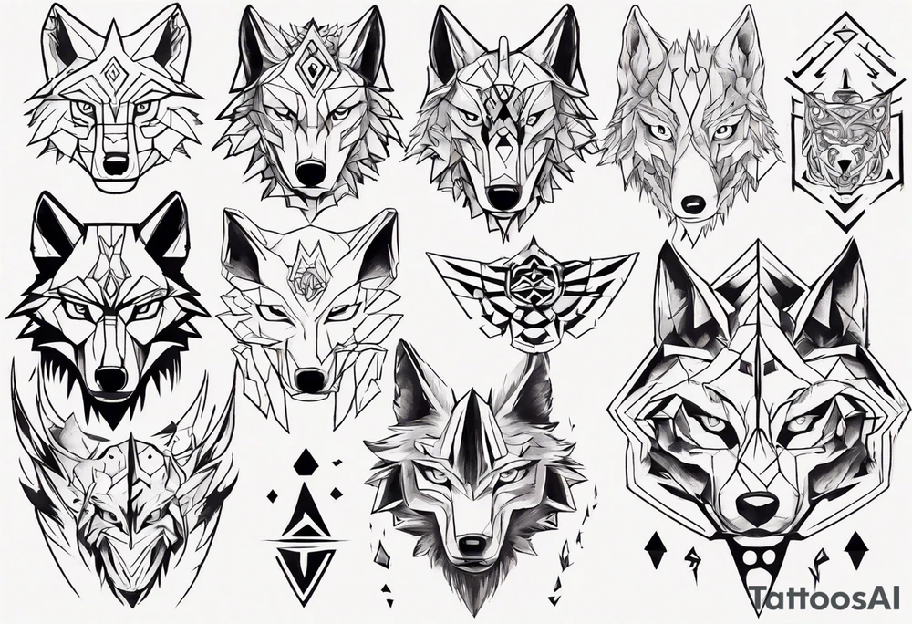 wolf head in zelda style tattoo idea