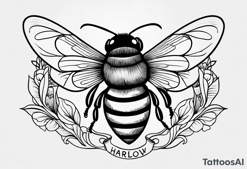Harlow with a bumblebee flying off the end of the name tattoo idea