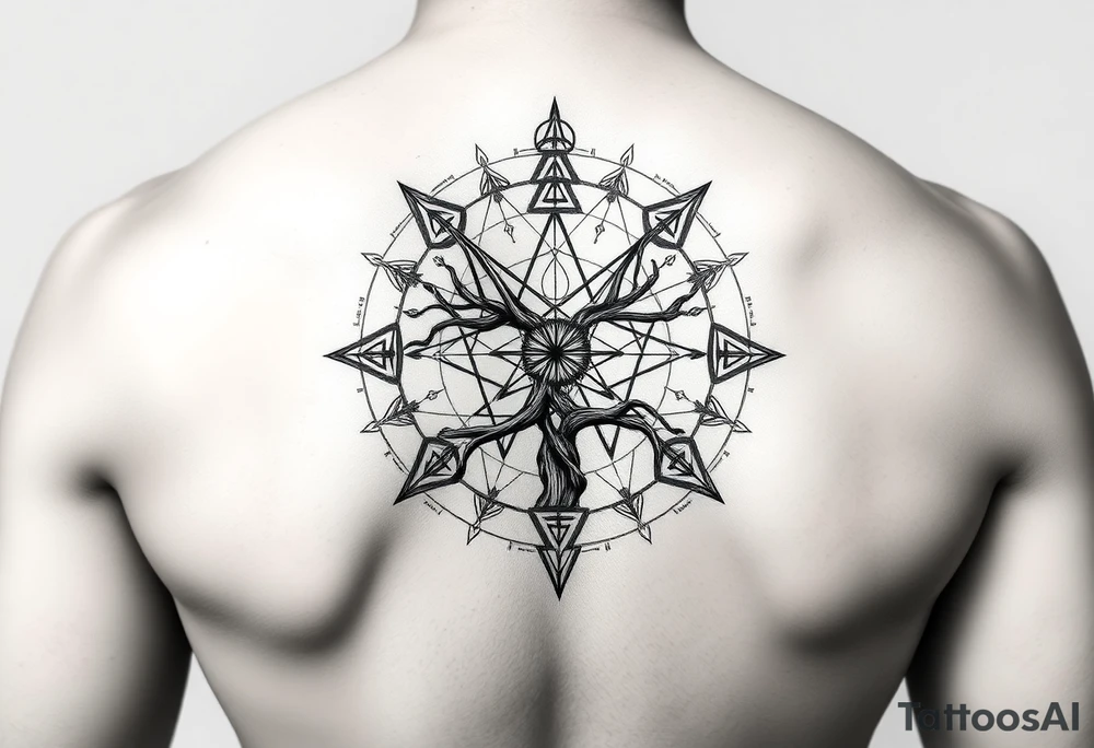 Sephiroth tree tattoo with sacred geometry and cosmic elements 10 Sephiroth Kabbala tattoo idea