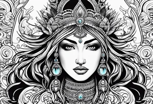 Aquarius goddess with water surrounding it in a tribal design tattoo idea