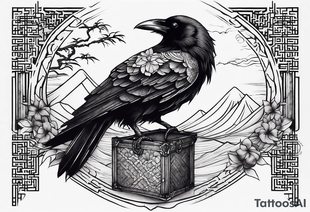 tall Raven chest facing out tattoo idea