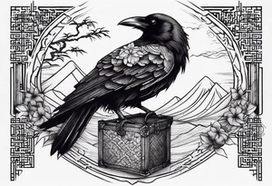tall Raven chest facing out tattoo idea