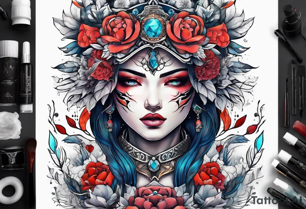 warrior, snow, flower tattoo idea