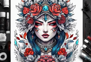 warrior, snow, flower tattoo idea