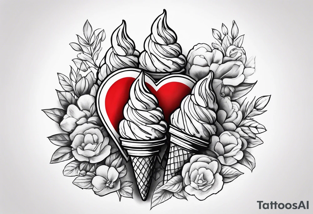 small one scoop ice cream cone with small red heart on it somewhere with unicorn tattoo idea