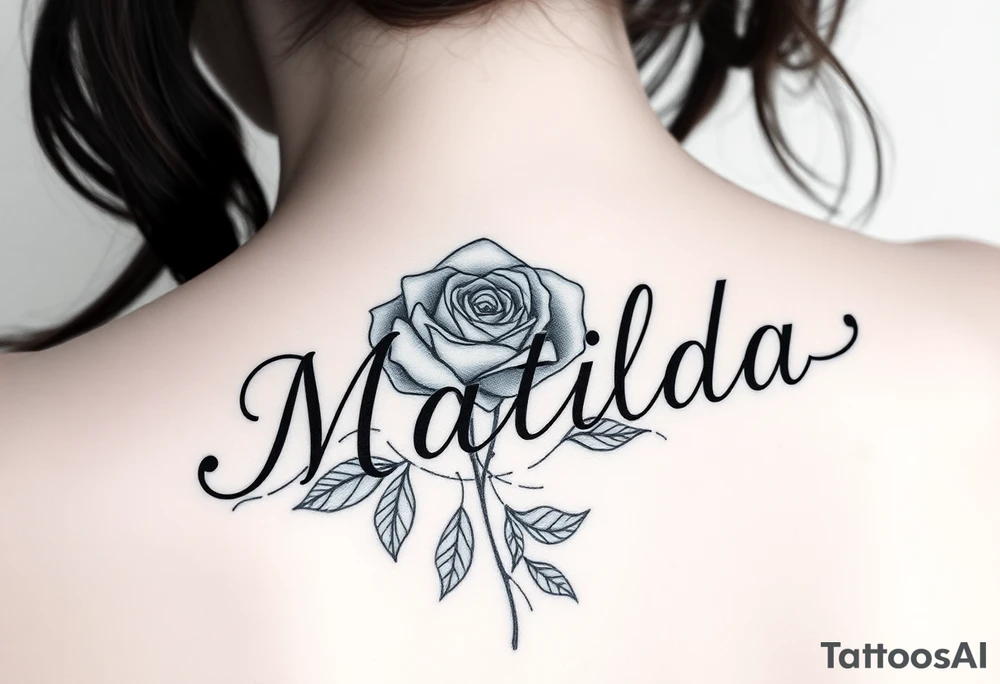 The name ‘Matilda’ in a rose tattoo idea