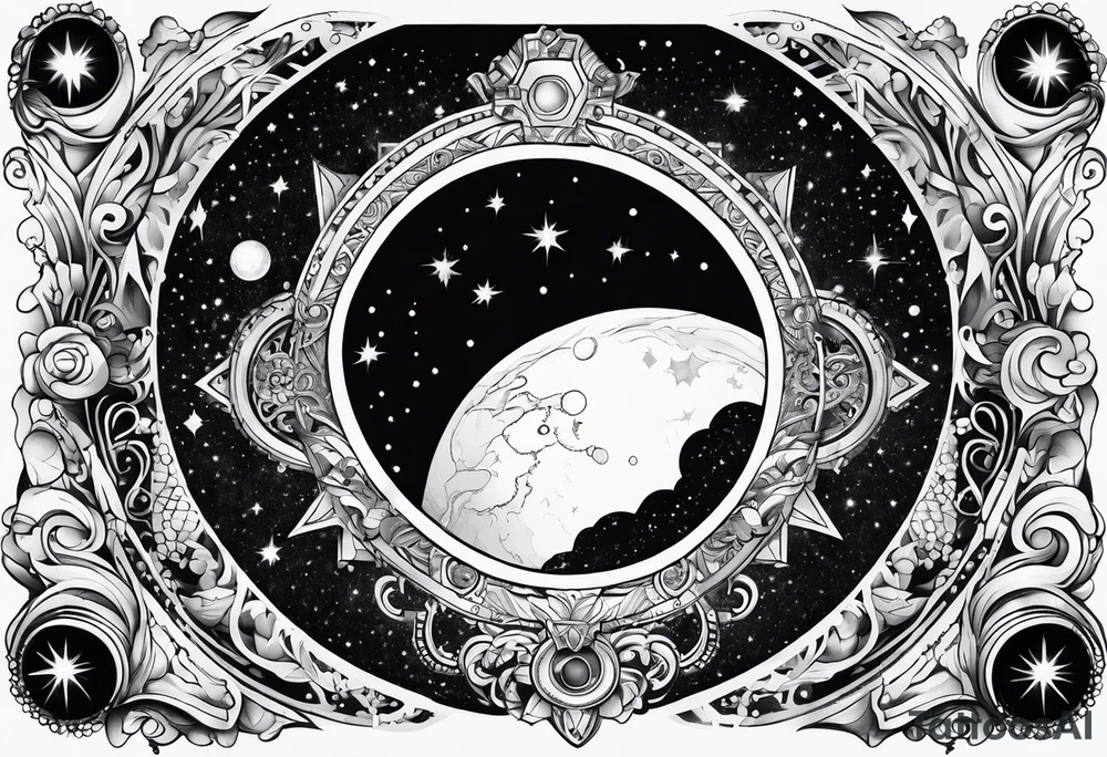 Outerspace inside a key hole tattoo idea