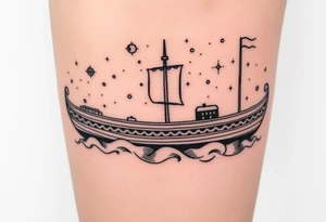 Nordic boat with cosmic sky and celestial details tattoo idea