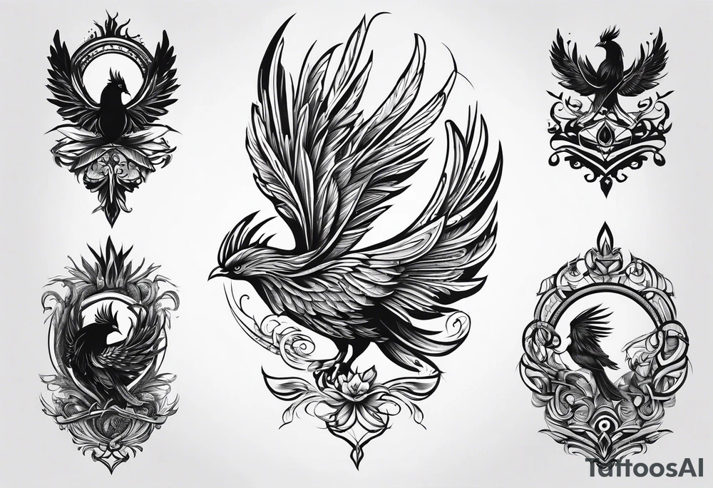 phoenix  minimaliste. trait de crayon. tattoo idea