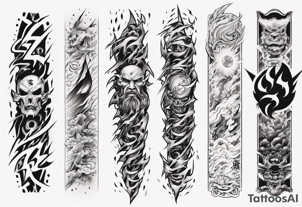 forearm sleeve thunder pattern tattoo idea