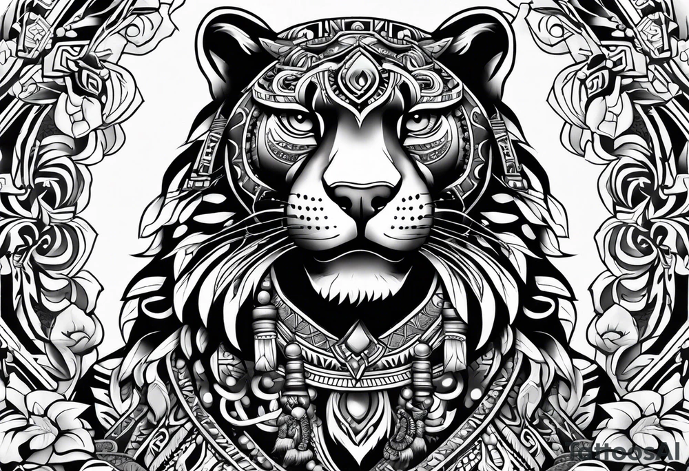 aztec black jaguar sitting tattoo idea