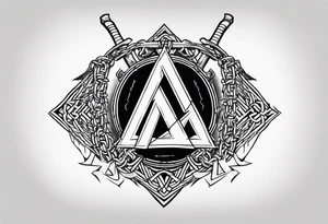 Valhalla sword shield axe barbed wire chains valknut fire tattoo idea