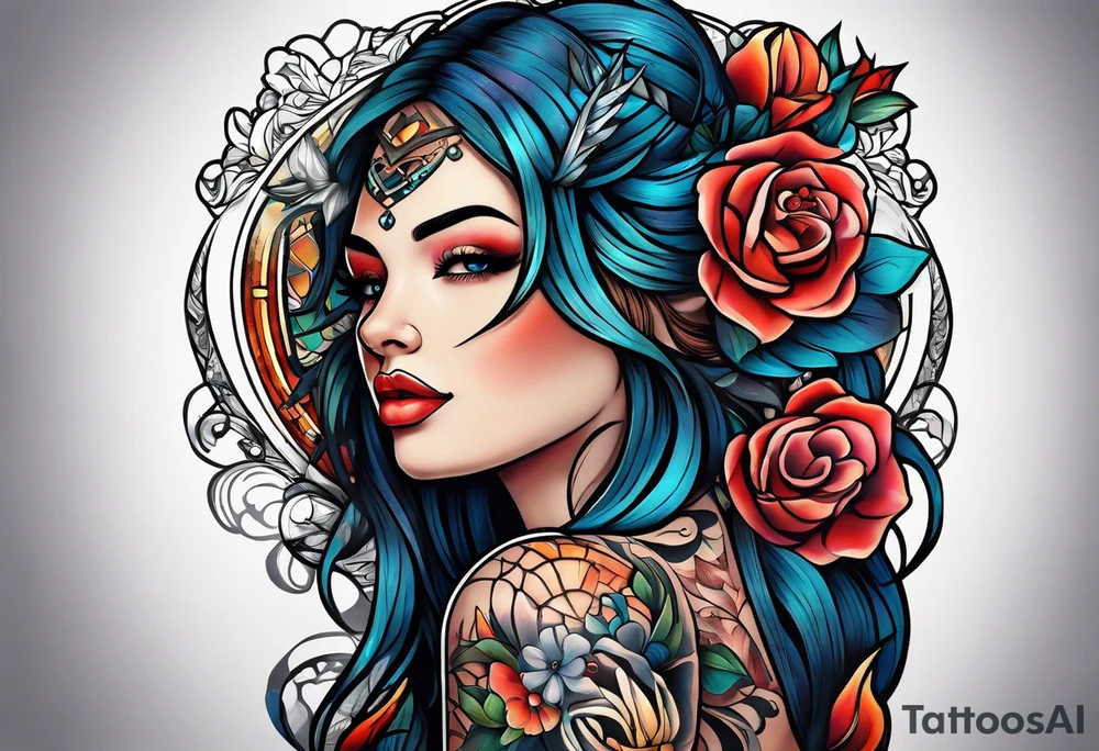 Traditional arm sleeve tattoo idea