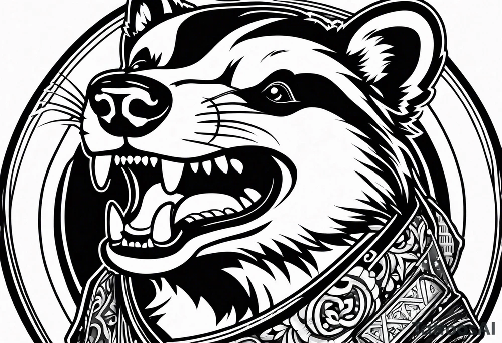 Angry badger with mouth open holding Doritos tattoo idea