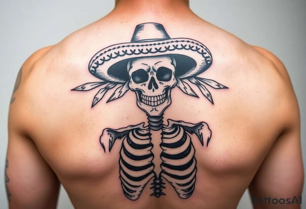 Skeleton Charro negro in American traditional style tattoo idea