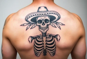 Skeleton Charro negro in American traditional style tattoo idea
