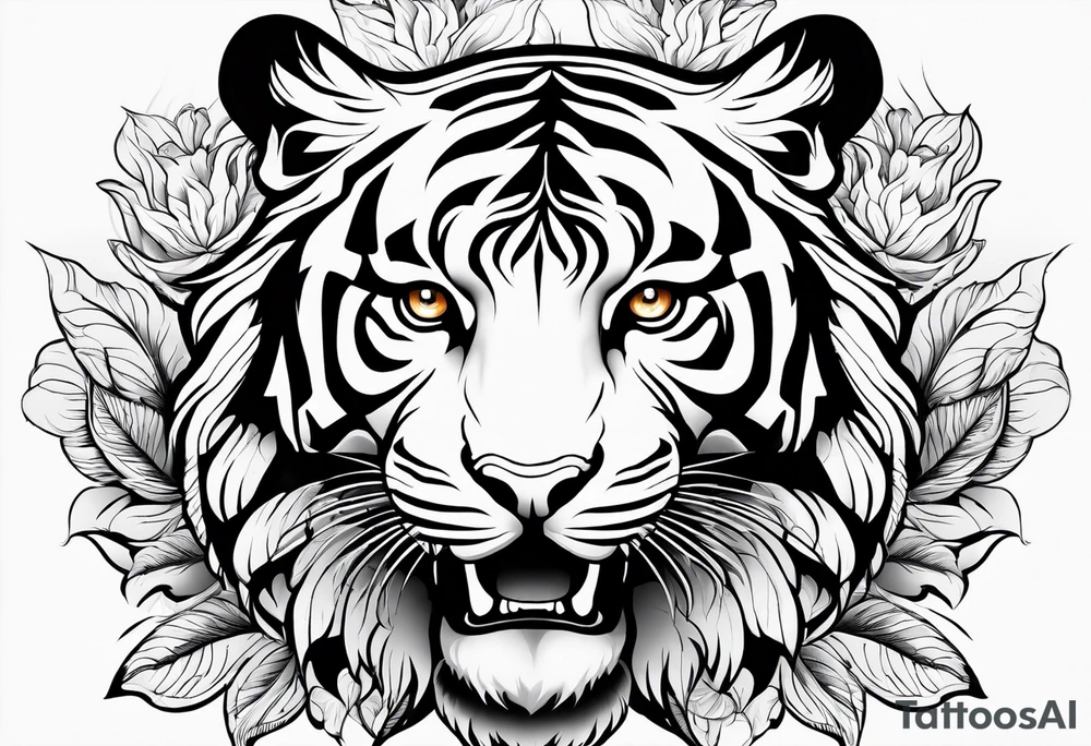 Flower with the middle as an open tiger mouth tattoo idea