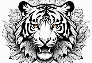 Flower with the middle as an open tiger mouth tattoo idea