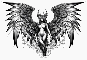 half angel half demon body with wings open tattoo idea