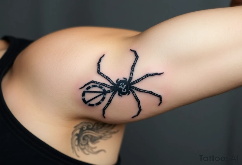 Spider crawling sideways with the letter Y on the body of the spider tattoo idea