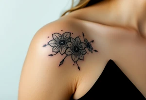 Feminine fine line flowers with geometric tattoo idea