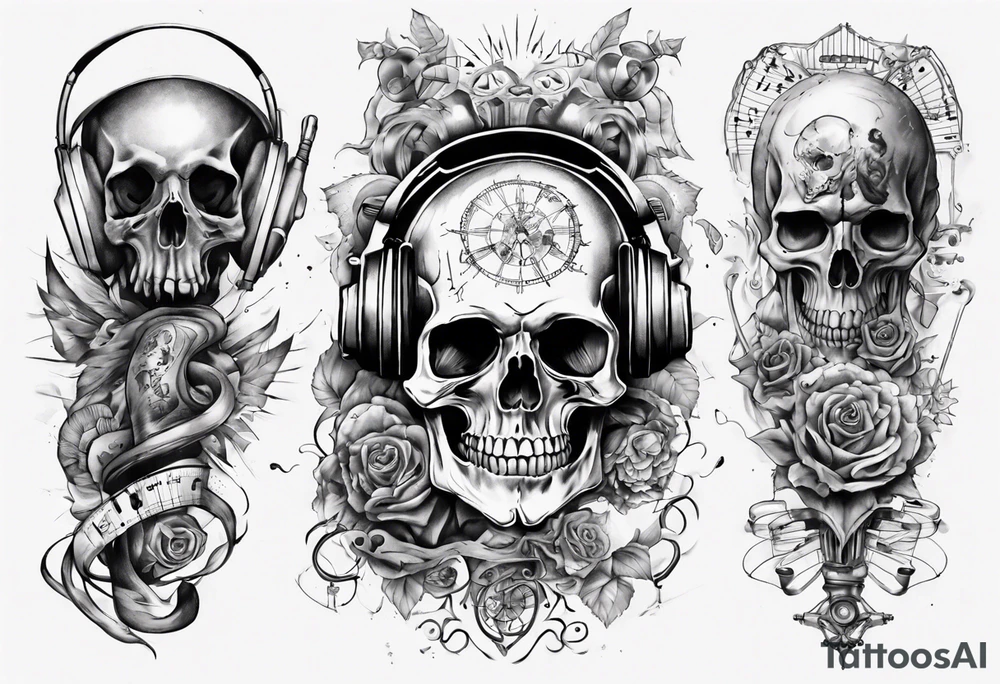 full arm. music combined with science. do not include skulls tattoo idea