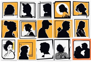 polaroid-picture silhouette with friends tattoo idea