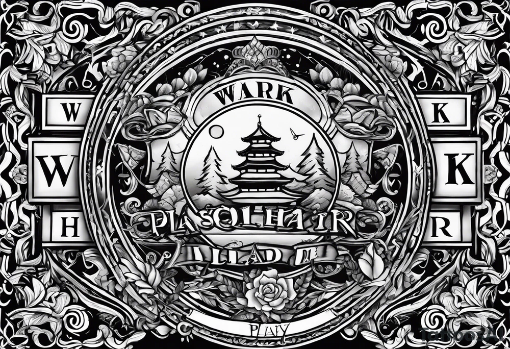 I want a painting style tattoo with the letters "work hard, play hard". tattoo idea