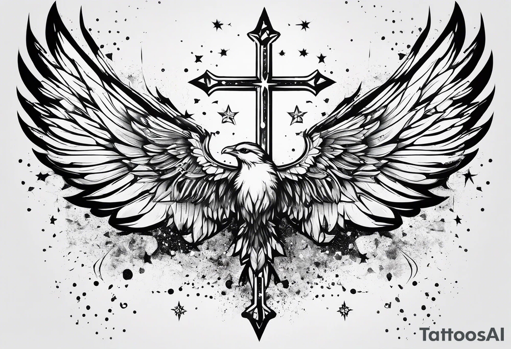 Constellation, wing , snow , cross tattoo idea