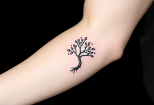 Tree with few leaves, with a SPIRAL line starting from the left side of tree and spiraling outward in a clockwise direction tattoo idea