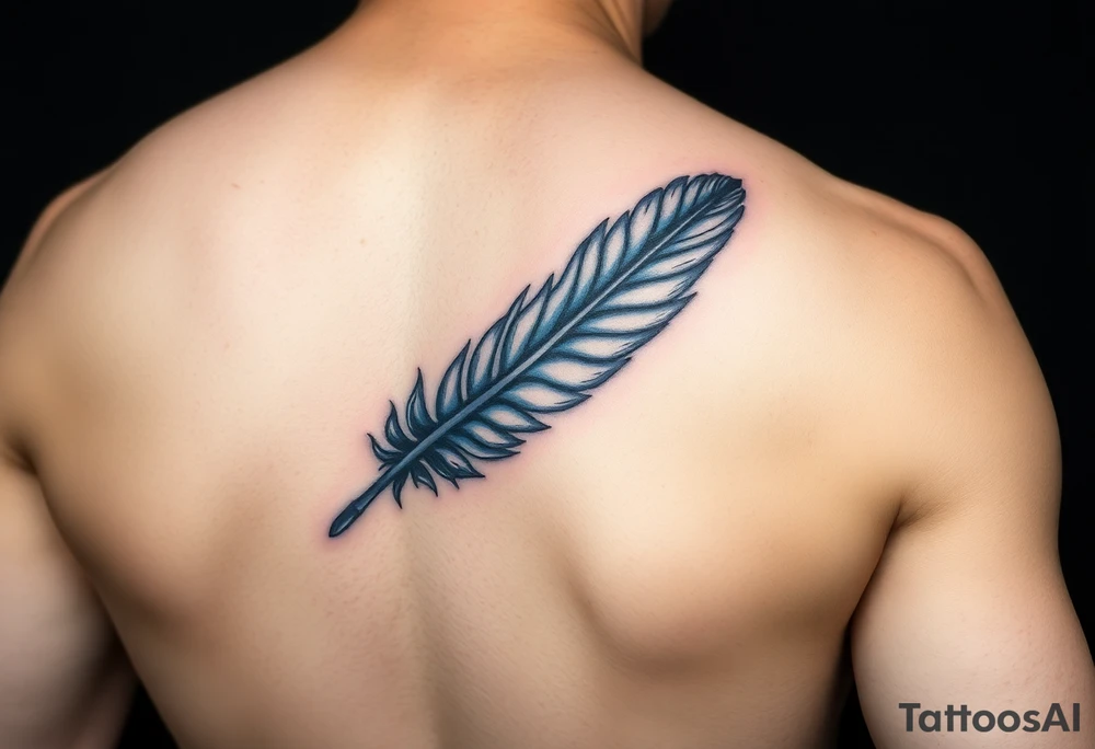 Feather with blues and purple tattoo idea