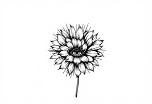 A long flower with stalk and with the centre being an eye and around the petals having black sunrays tattoo idea