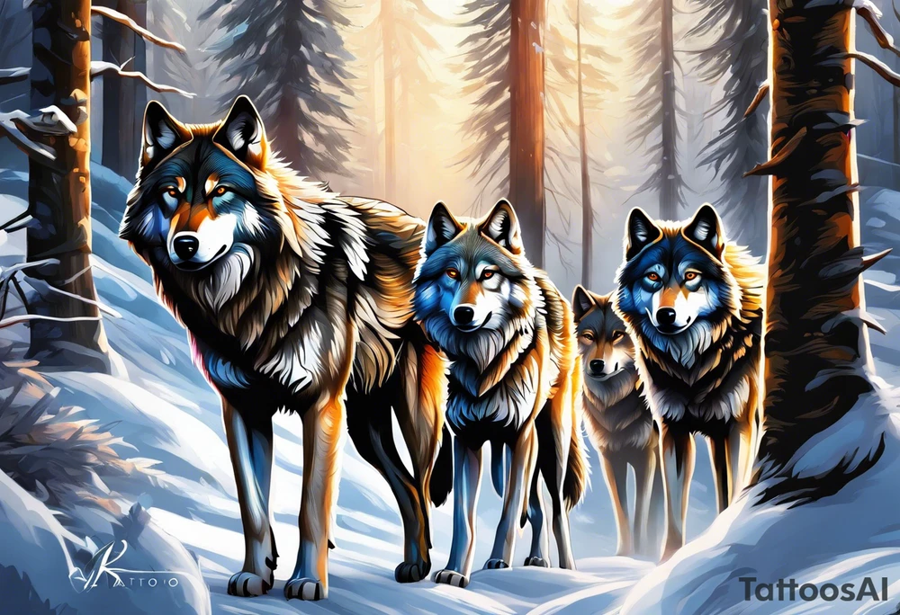 Wolves in a forest tattoo idea