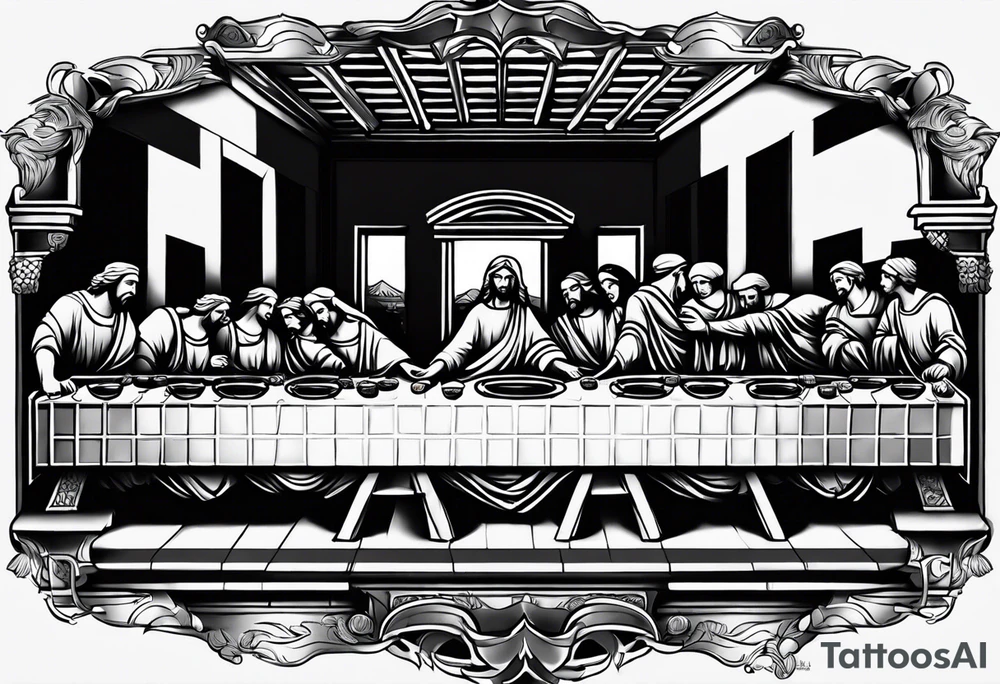 last supper back tattoo black and white tattoo idea