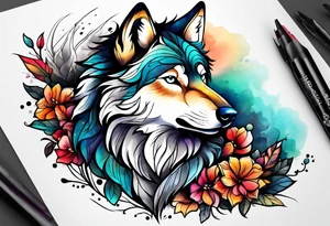 Fluffy wolf sitting tattoo idea