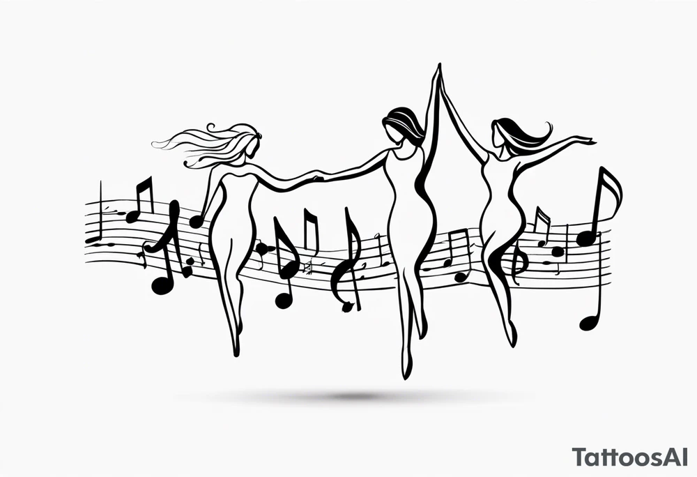 Music notes connecting daughters dancing tattoo idea