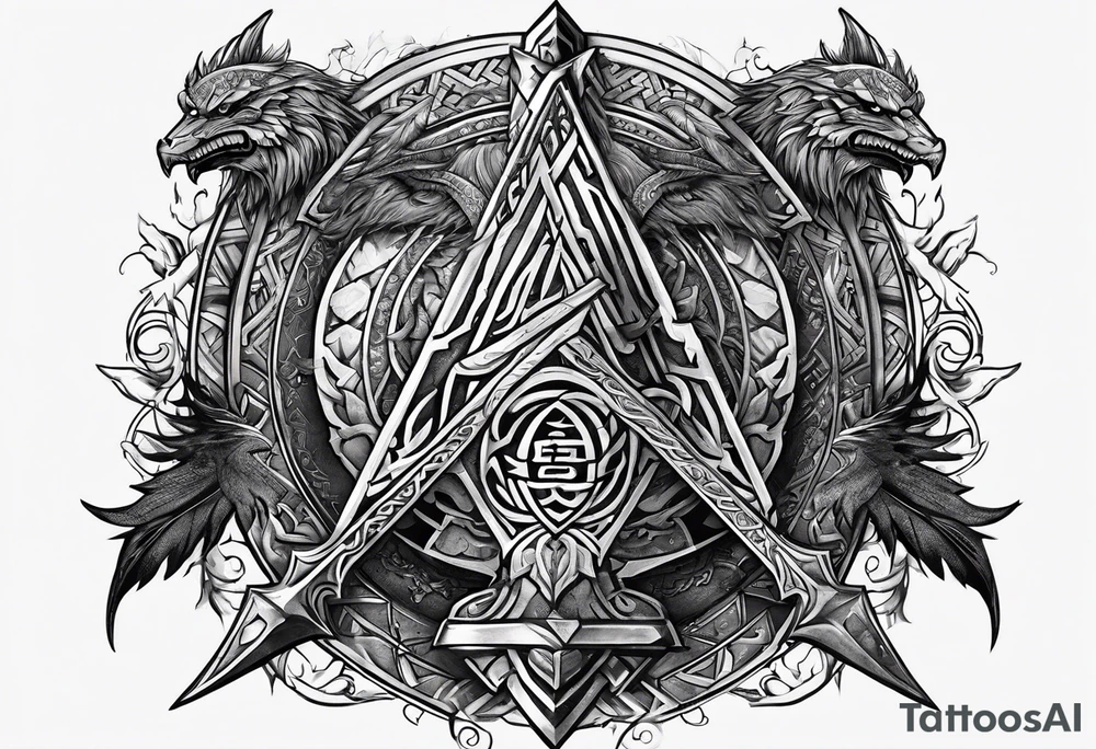Valhalla valknut sword axe Dragon tattoo idea